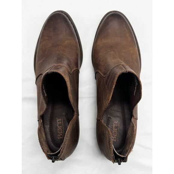 Born Kerri Brown Leather Ankle Boots Block Heel Zip Booties Womens Sz 11 - Picture 6 of 12